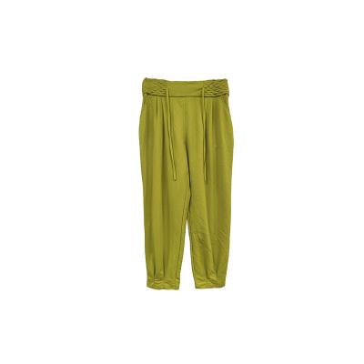 China Low Price Anti-wrinkle OEM Women Green Soft Wide Drawstring Integral Pants Wholesale High Quality Flat Front for sale