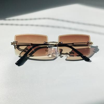 China 2022 Fashion Square Rimless Men's Sunglasses Square Lens Rectangle Lens Colorful Fashion Shading New Fashionable Male Female for sale