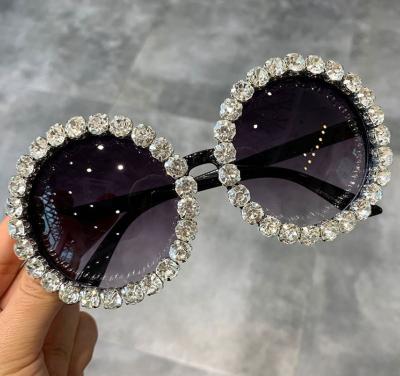 China Fashion sunglasses explosion style diamond-studded European and American round frame personality exaggerated fashionable sunglasses for sale