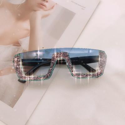 China 2021 Fashion Sunglasses Bling Rhinestone Studded Luxury Designer Branded Diamond Eyeglasses Womens Sunglasses Half Frame Glitter Shades for sale