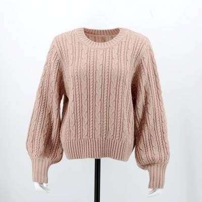 China Breathable Winter Polyester Solid Knitted Crewneck Sweater Fashion Cables Pullover For Women Computer Knitted Casual Regular Sleeve Thick for sale