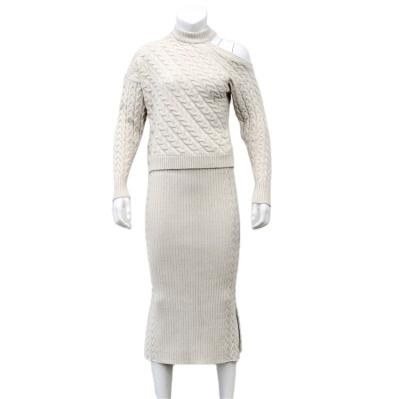 China Lady Fashion Knitted Breathable Sweater Suit Women's Set 2 Knitwear Top And Skirt Crewneck Pullovers Computer Knitted Winter Casual Thick for sale