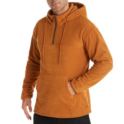 China Anti-Wrinkle Mens Sport Top Quarter Pullover Zipper Front Pocket Drop Outwear Solid Fleece Pullover Hoodie Sweatshirts for sale