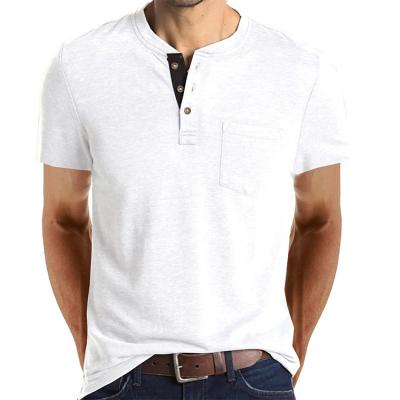 China Anti-Wrinkle Men's Sport Casual Gym Fitted Short Sleeve Buttons Tees Summer Fashion Workout Henley T-Shirts for sale