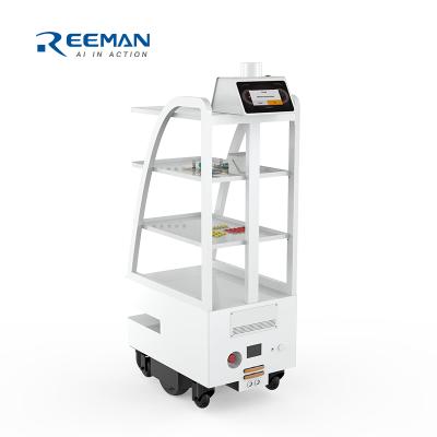 China Reeman Hotel Serving Machine Obstacle Avoidance Restaurant Food Cart Meal Delivery Intelligent Catering Robot for sale