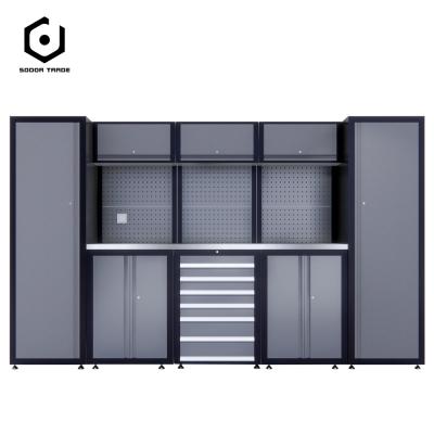 China Heavy Duty Multifunctional Garage Storage Workshop Cabinet Combination Tools Parts Workbench Corner Cabinet Fixed Workbench for sale