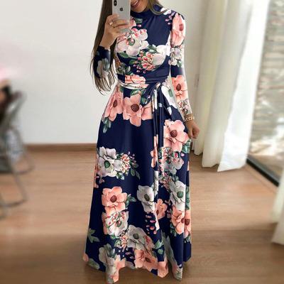 China Viable the new 2019 European and American style full-sleeve floral printed long dress autumn for women for sale