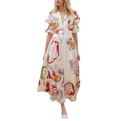 China European and American autumn 2021 viable women's wear new large swing thin chiffon printed long dress beach dress for sale