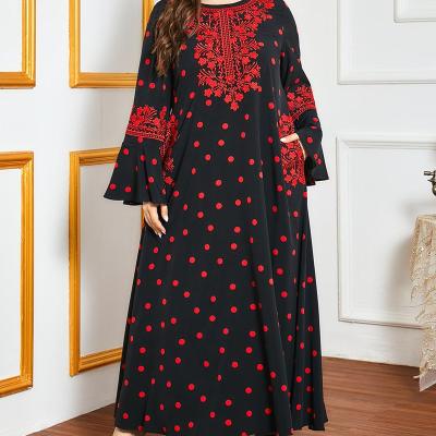 China Long sleeve heavy sleeve horn print viable autumn large size women's fashion embroidery swing pocket casual skirt for sale