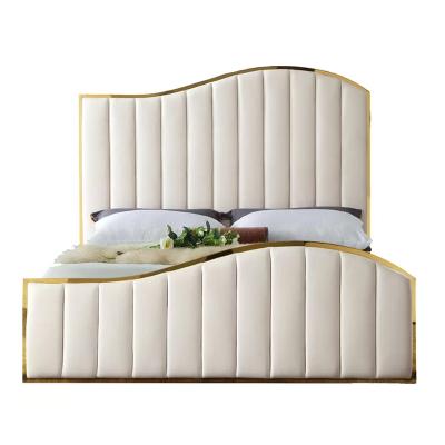 China Modern Furniture Ornate Xin Yu Furniture Wave Design Fabric King Queen Size Room Upholstered Tufted Bed With Steel Frame for sale