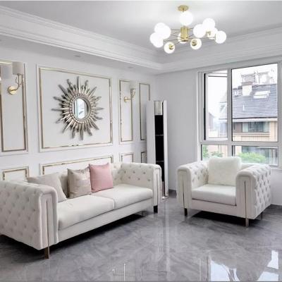 China Xin Yu Country Style Convertible Luxury Living Room Furniture French Country Style Button Ornate Upholstered Sofa Set for sale