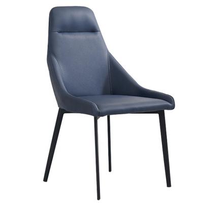 China New Modern Model Metal Legs Navy Blue High Back Upholstered Leather Dining Chair for sale