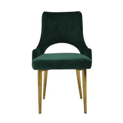 China Hot Sale New Design Slipcovered Luxury Restaurant Dining Furniture Green Velvet Fabric Dining Chairs With Chrome Rose Gold Legs for sale