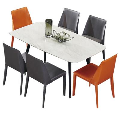 China Modern Cheap White Marble Top Stainless Steel Frame Dining Table And 6 Chairs for sale