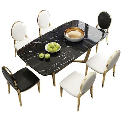 China Modern luxury minimalist malaysia stainless steel marble base 6 seater dining table set for sale