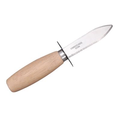 China High quality sustainable stainless steel oyster knife with wooden handle and laser blade for open oyster for sale