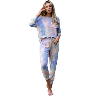 China 2021 QUICK DRY Pajamas Autumn And Winter Casual Gradient Tie Dye Home Service Two-piece Suit Long Sleeve Pants for sale