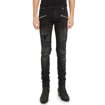 China OEM Fashion Moto- Breathable New Style 2021 Mens Zipper-pocket Slim Ribbed Jeans for sale