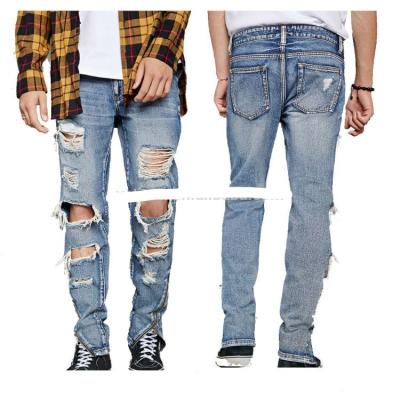 China 2021 New Fashion Breathable Casual Street Wear Heavy Denim Distressed Light Blue Slim Fit Mens Cotton Jeans for sale