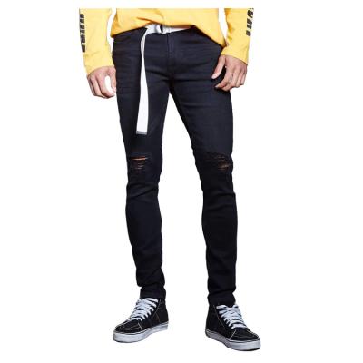 China Wholesale Custom Black Ripped Slim Fit Jeans Pants Mens Breathable Jeans for sale