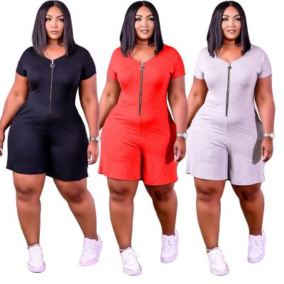 China High Quality Women's Summer V-Neck Zipper Jumpsuits Casual Loose QUICK DRY Hot Sale High Quality One Piece Set Clothing Plus Size Short Set for sale