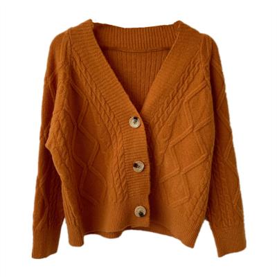 China Anti-wrinkle women's cable knit cardigan solid casual sweater single breasted cardigan women drop shoulder cardigan for sale