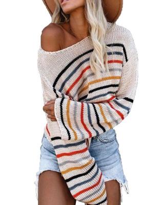 China European and American fashion one-neck strapless sweater of autumn women's anti-wrinkle sweater clothing colorful striped women new products for sale