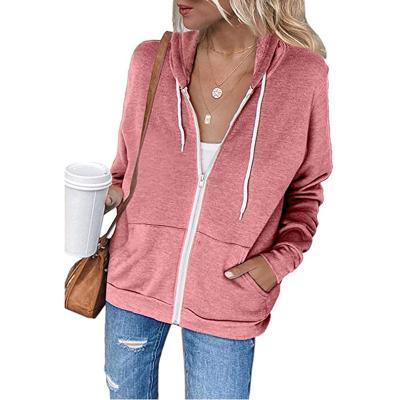 China Anti-pilling new European and American hooded sweater women's long-sleeved drawstring pocket zipper cardigan tracksuit for sale