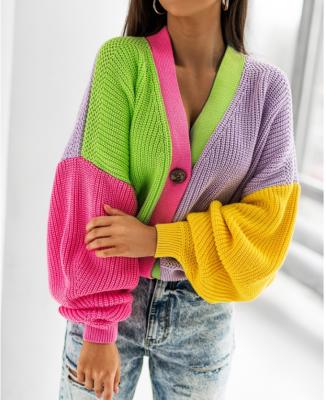 China Anti-Wrinkle Anti-Wrinkle Fashion Colorblocking Ladies Knit Women Jumper Button Outfit Cardigan Sweaters for sale