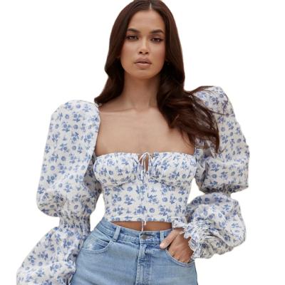 China Anti-pilling anti-pilling kaichen focus sketch cropped corset top women clothing plus size puff sleeve ruched crop top for sale