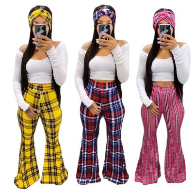 China LLDRESS Breathable Breathable Kaichen New High Waist Long Sleeve Crop Tops And Plaid Flared Pants With Stripe Scarf Drop Clothing Women Two Piece Set for sale