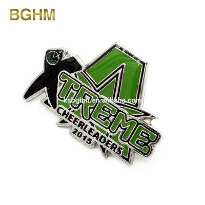 China Custom Wholesale Iron Enamel Cheerleaders Soft Lapel Pin With Rhinestone From Europe for sale