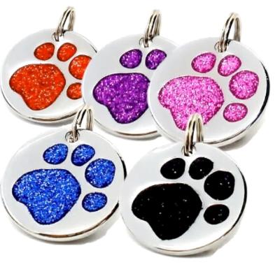 China Europe Customized Metal Soft Enamel Footprints Silver Finish Animal Dog Tag, Glitter Dog Tag for sale