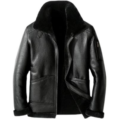 China Original Air Force B3 Genuine Wool Real Sheepskin Jacket Men's Lapel Shorts Leather Fur Coat Breathable Jacket Motorcycle Eco Friendly for sale