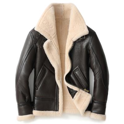 China Real Sheepskin Woolen Men Women Winter Breathable Natural Thick Pilot Coat Flight Jacket Leather Short Locomotive Sheep Fur Coat B3 for sale