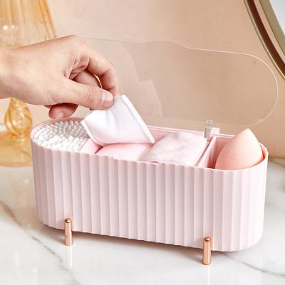 China Durable Cosmetic Storage Box Dustproof Clear Cover Organizer Makeup Holder Cotton Plastic Cosmetic Organizer for sale