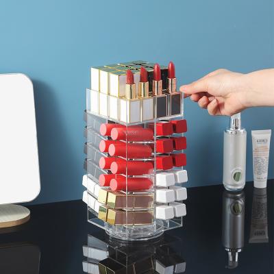 China Large Capacity 64 Slots Lipstick Display 360 Rotating Transparent Lipstick Display Stand Acrylic Lipstick Holder for sale