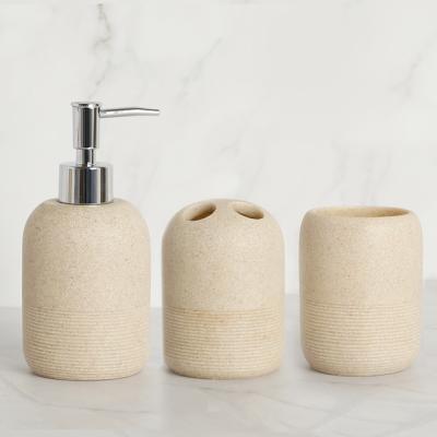 China Stocked 5 PCS Bathroom Accessories Set Lotion Dispenser Toothbrush Holder Cotton Pot Tray for sale