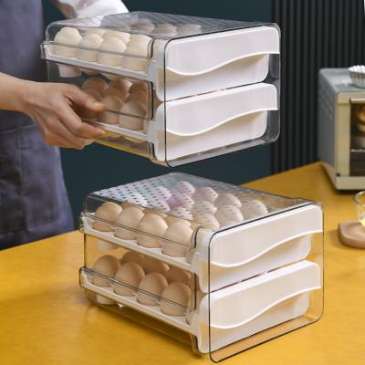 China Refrigerator Drawer Sustainable Egg Organizer Fridge 2-Tier Type Transparent Plastic Kitchen Storage Containers for sale