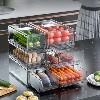 China Sturdy Transparent Crystal Clear Fridge Storage Boxes Viable Containers Drawer Type Transparent Refrigerator Organizer for sale