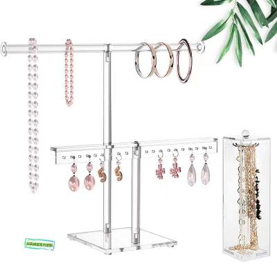 China T Shaped Clear Acrylic Clear Plastic Organizer Viable Display Rack Storage Shelf Jewelry Display for sale