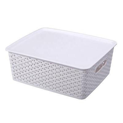 China Viable Wholesale White Plastic Organizer With Lid Kitchen And Bathroom Storage Basket for sale