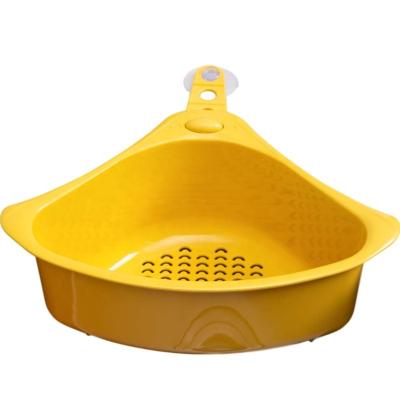 China Viable Kitchen Sink Organizer MultiFunction Vegetable Fruit Sink Strainer Triangular Storage Filter Basket With Suction Cup for sale