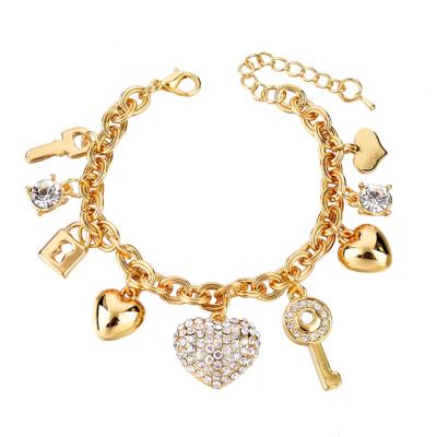 China Wholesale Gold Plated Bangle Women Jewelry Key Luxury Pendant Charm Bracelets Heart Shaped Jewelry TRENDY for sale