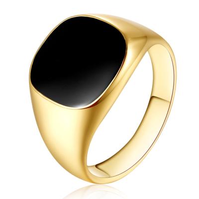 China Hot Sale High Quality Factory 18k Gold Plated Rings Black Enamel Rings TRENDY for sale