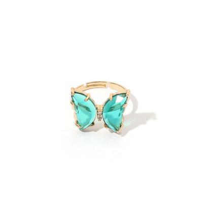 China TRENDY Multi Color Butterfly Cute Transparent Acrylic Adjustable Simple Rings For Women And Girls for sale