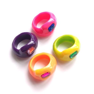 China 2021 New FASHIONABLE Neon Cute Rings Acrylic Resin Shape Diamond Rings For Girls Colorful Geometric for sale