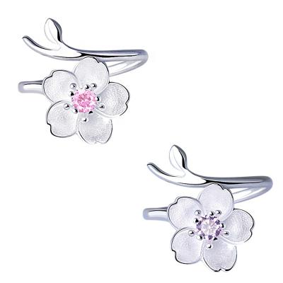 China New Korean Hyperbole Adjustable Silver Open Rings Cherry Blossom Flower Rings For Women for sale