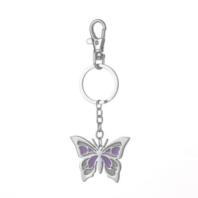 China 2021 New Alloy Butterfly Shape Purple Custom Enamel Metal Cute Silver Plated Key Chain Key Ring for sale