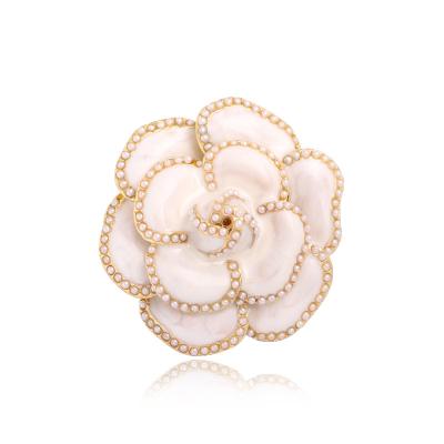 China ALLOY Fashion High Quality White Pearl Metal Camellia Flower Brooch For Women Beautiful for sale